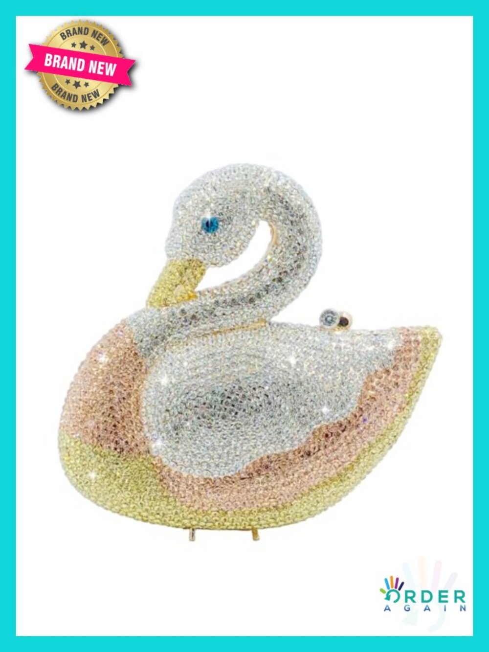 Rhinestone Swan-Shape Crystal Clutch Evening Bag Party Prom Handbag
